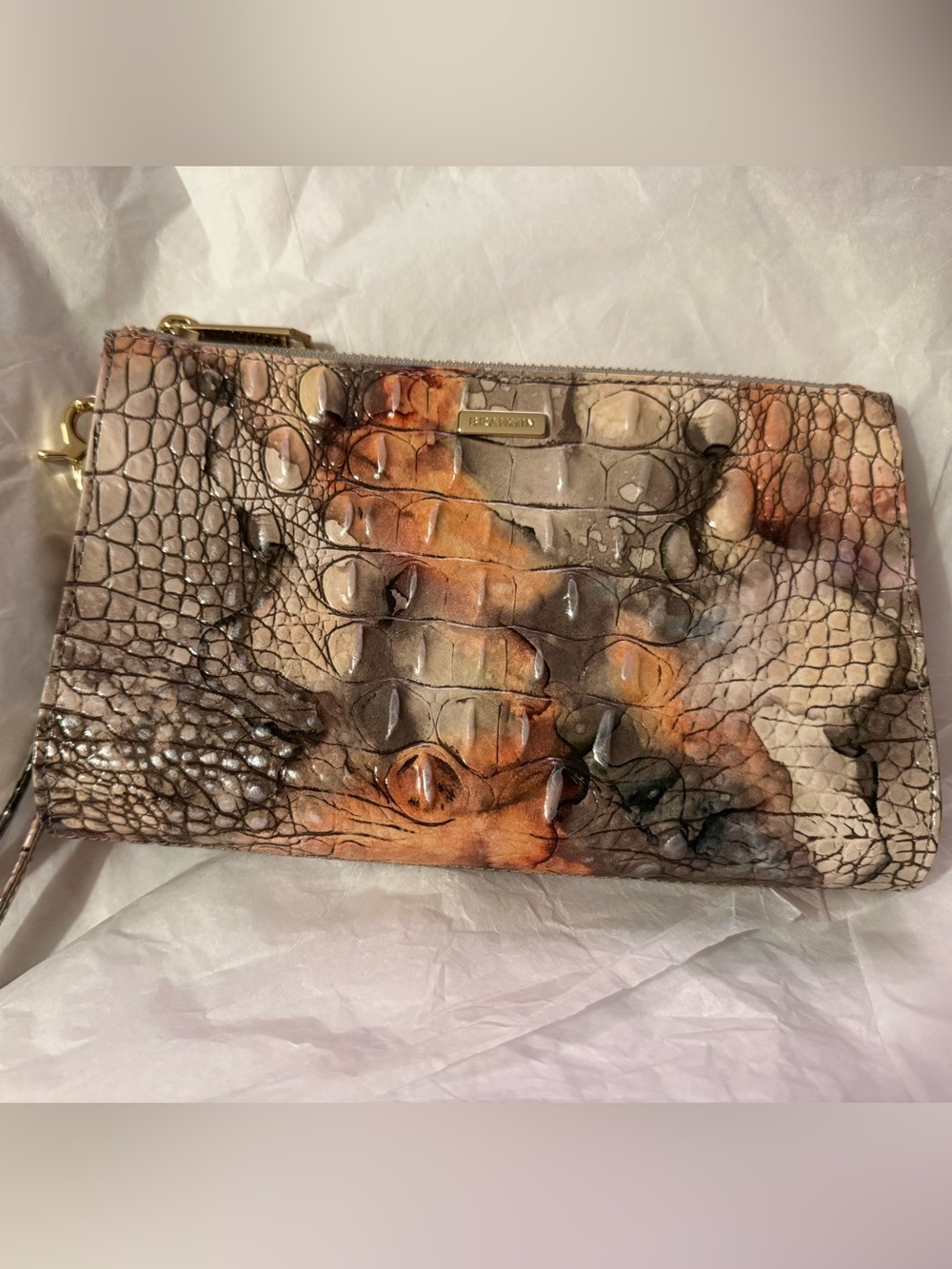Brahmin Daisy Wristlet Clutch in Gemstone Melbourne Croc-Embossed Leather